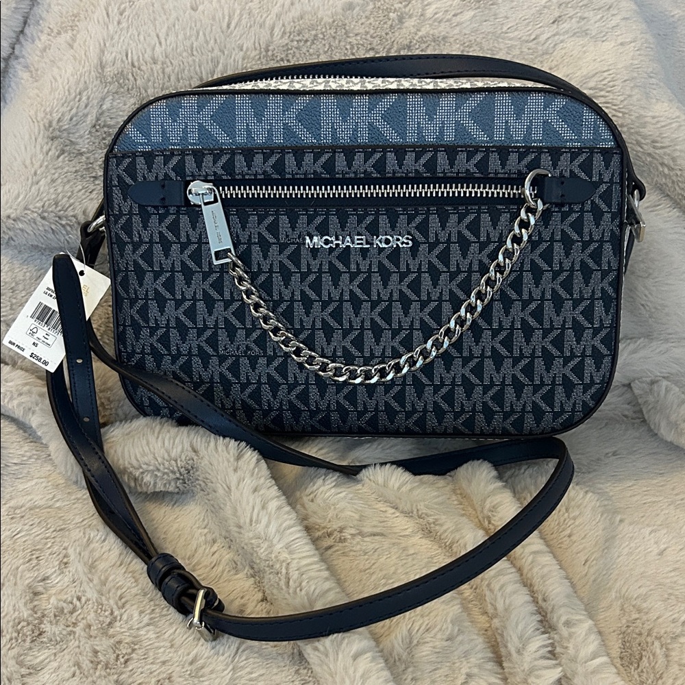 MEY Michael Kors Blue and Silver Logo Crossbody